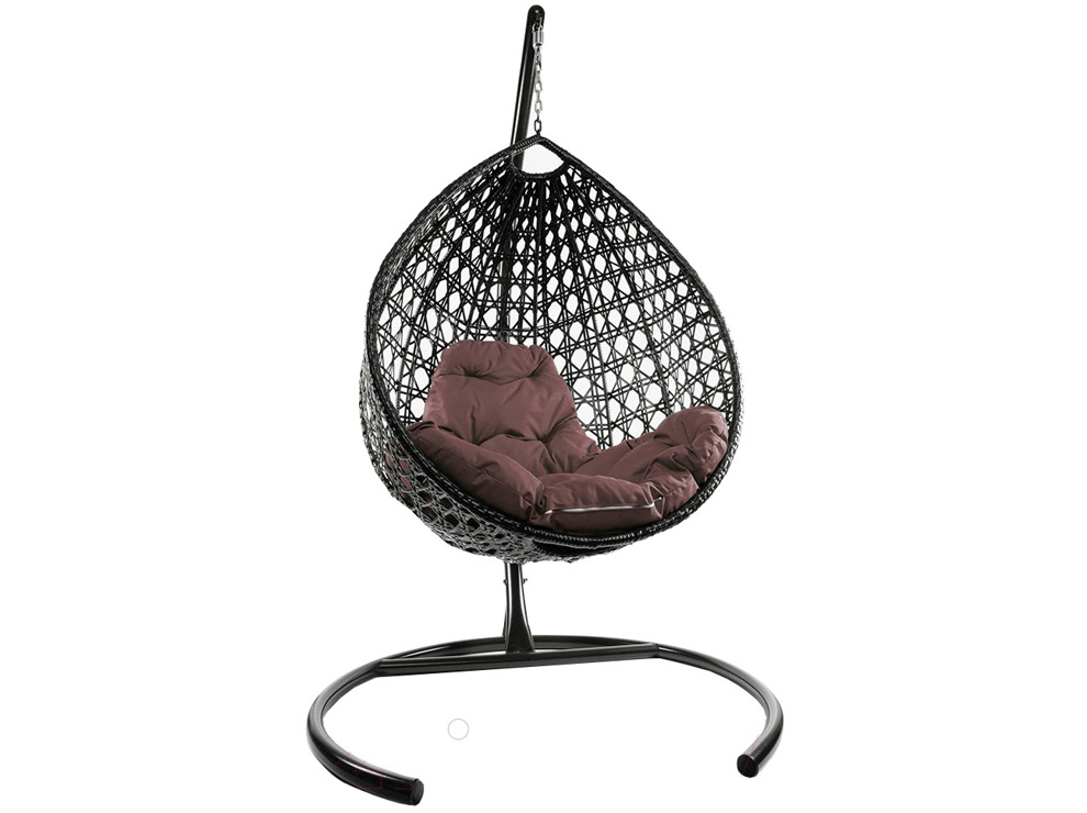 Кресло подвесное M-Group Капля Люкс (коричневый ротанг/ коричневая подушка)