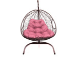 Кресло подвесное M-Group Для двоих (коричневый ротанг/ розовая подушка)