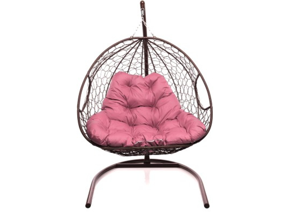 Кресло подвесное M-Group Для двоих (коричневый ротанг/ розовая подушка)