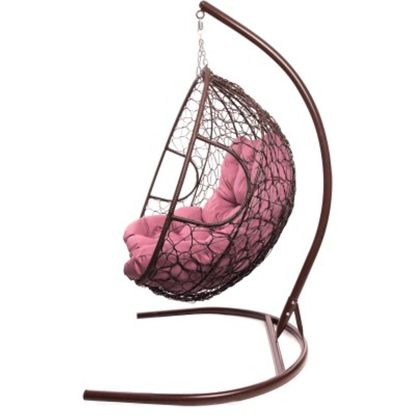 Кресло подвесное M-Group Для двоих (коричневый ротанг/ розовая подушка)