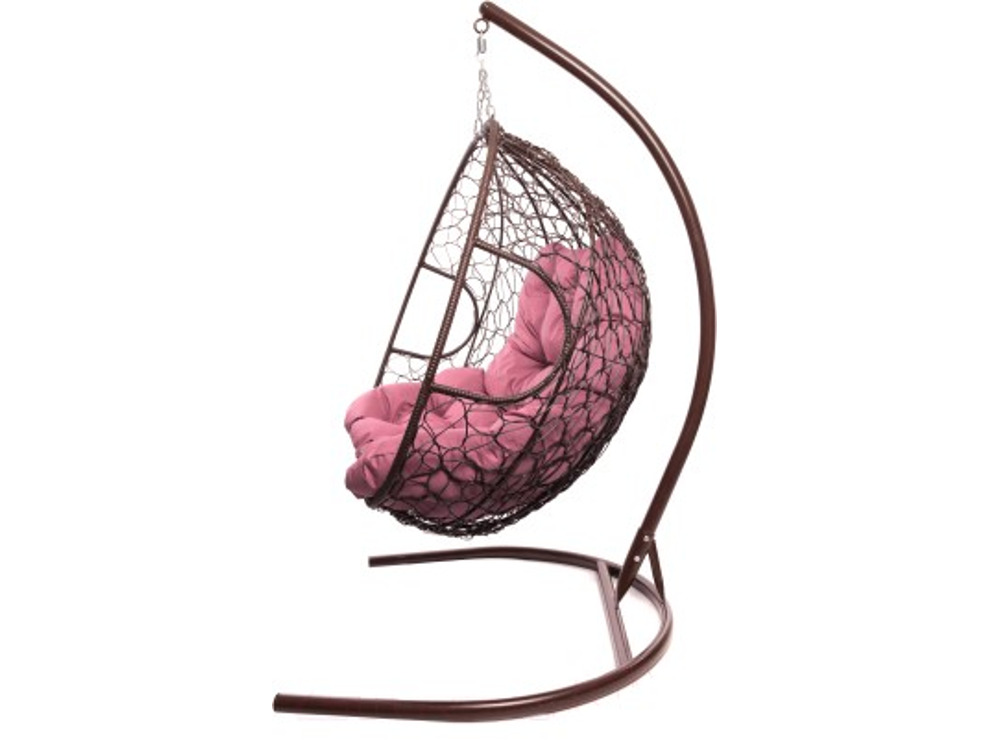 Кресло подвесное M-Group Для двоих (коричневый ротанг/ розовая подушка)