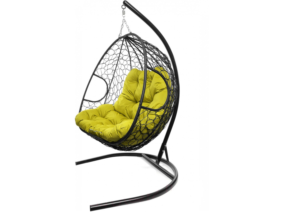 Кресло подвесное M-Group Для двоих (черный ротанг/ желтая подушка)
