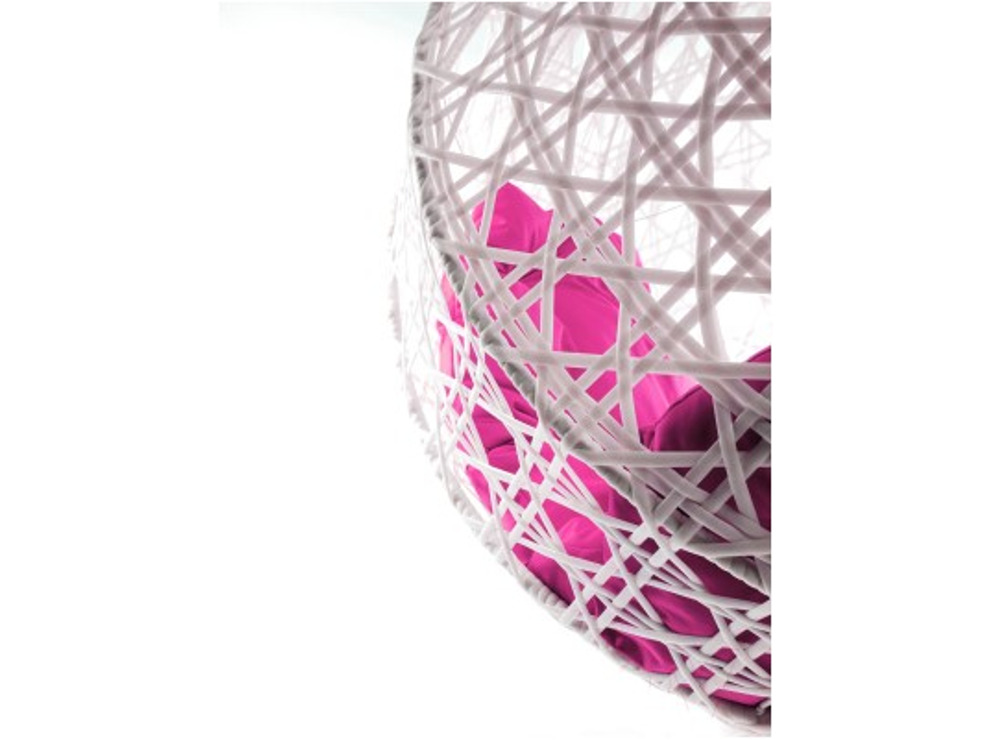 Кресло подвесное M-Group Для двоих Люкс (белый ротанг/ розовая подушка)