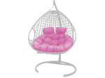 Кресло подвесное M-Group Для двоих Люкс (белый ротанг/ розовая подушка)