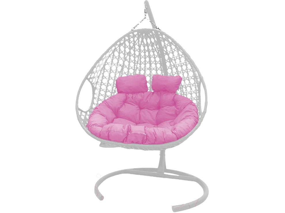 Кресло подвесное M-Group Для двоих Люкс (белый ротанг/ розовая подушка)