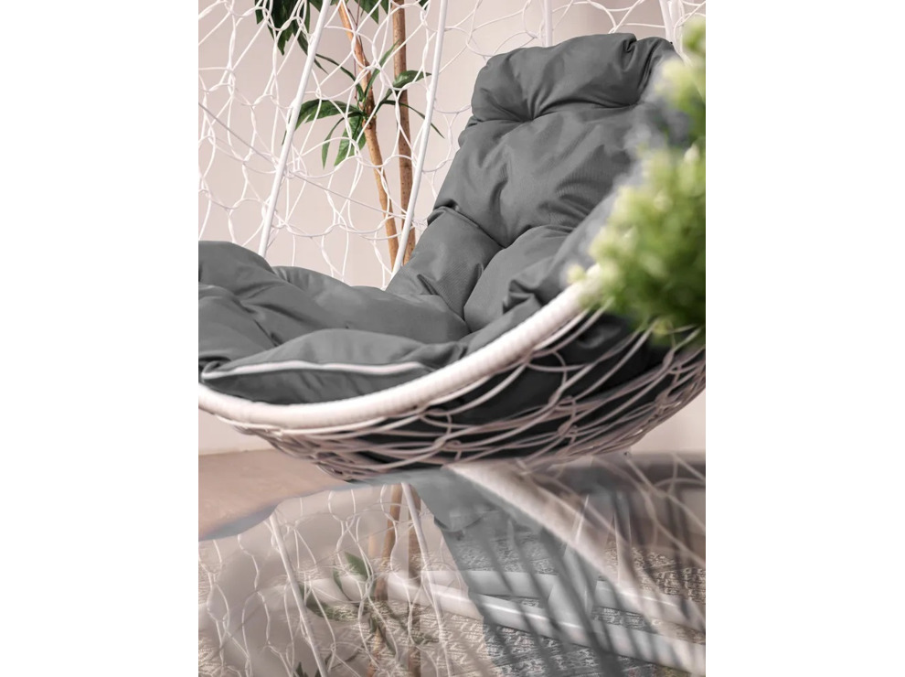 Кресло подвесное M-Group Капля (белый ротанг/серая подушка)