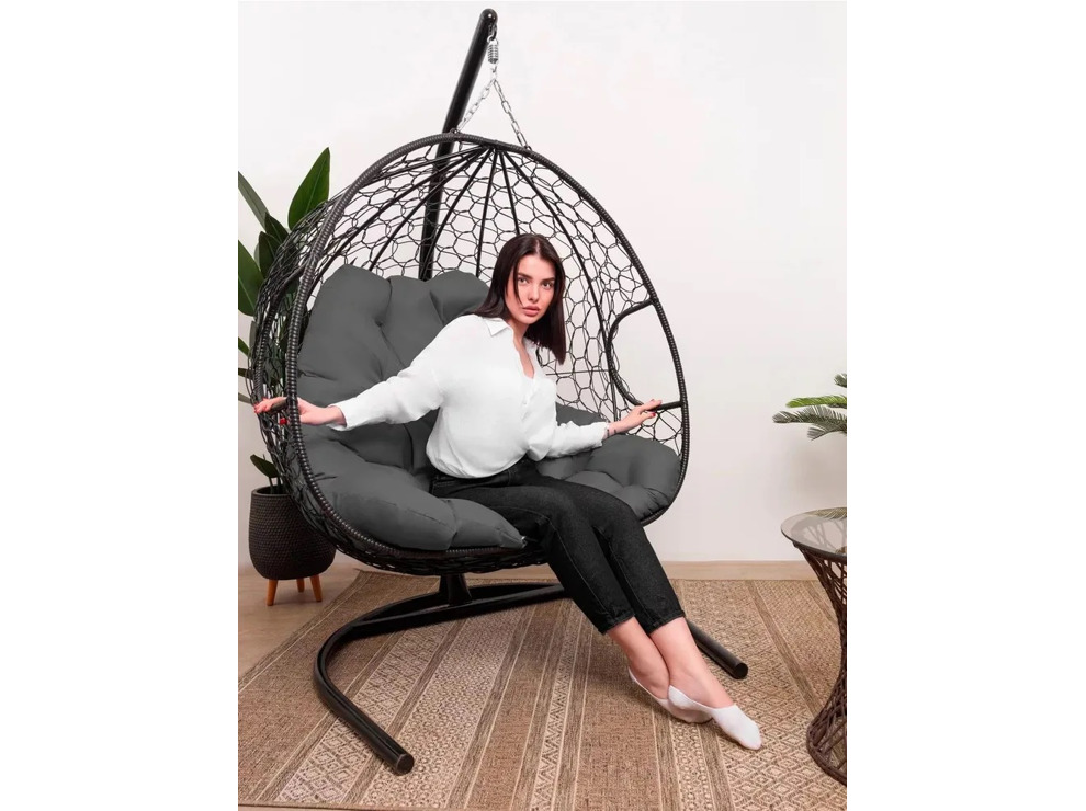 Кресло подвесное M-Group Для двоих (черный ротанг/серая подушка)