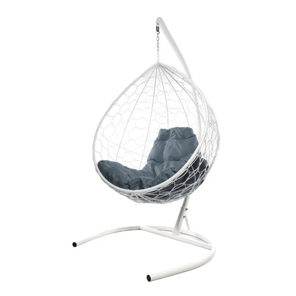 Кресло подвесное M-Group Капля (белый ротанг/серая подушка)