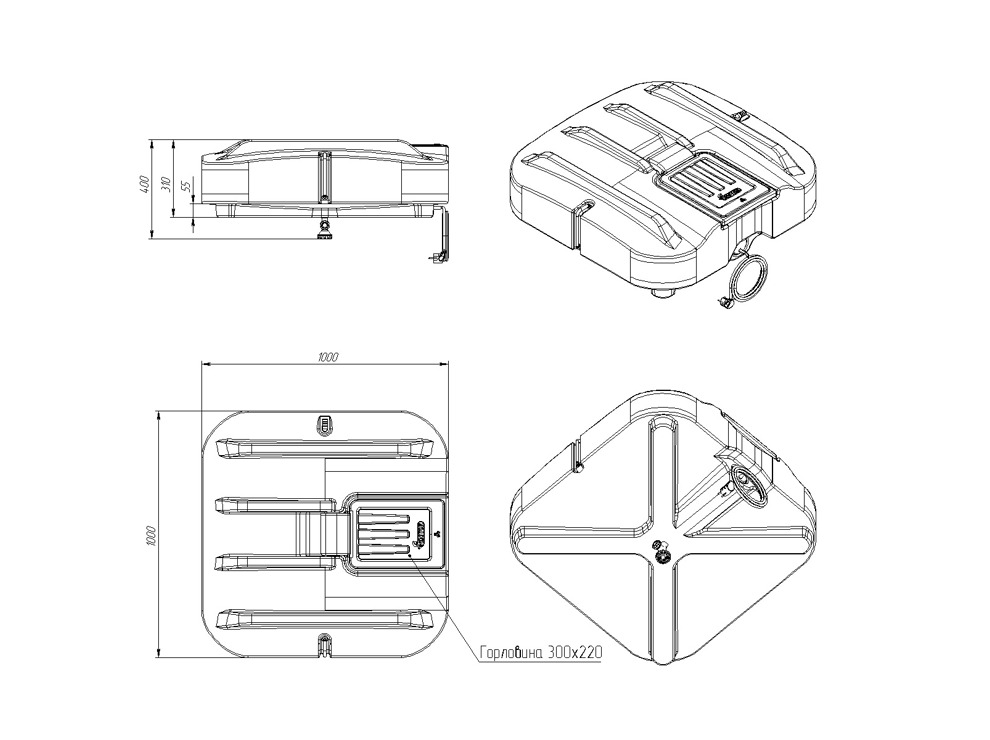 Бак для душа Rostok Ok (Росток) 200 л с лейкой, с откидной крышкой, без подогрева