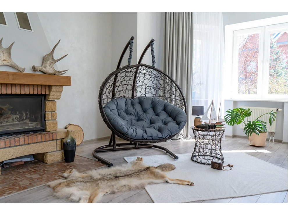 Двухместное подвесное кресло Риторика Магна (коричневое с серой подушкой)