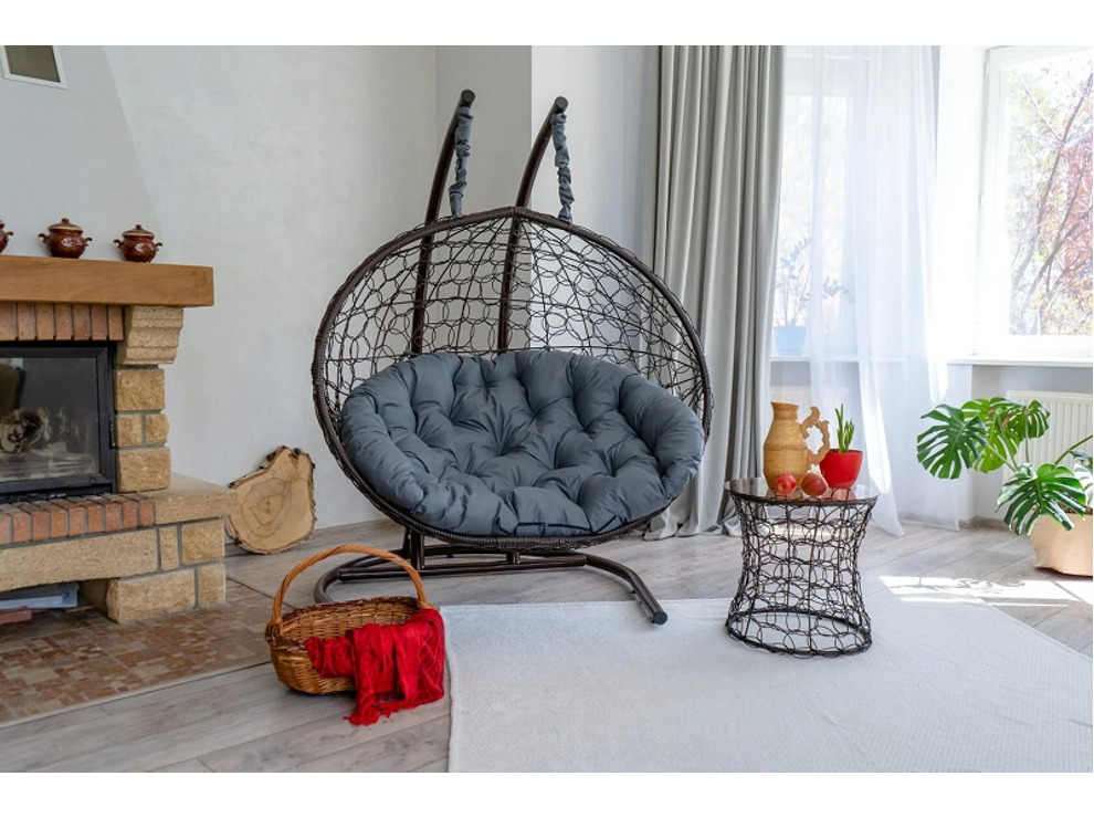 Двухместное подвесное кресло Риторика Магна (коричневое с серой подушкой)