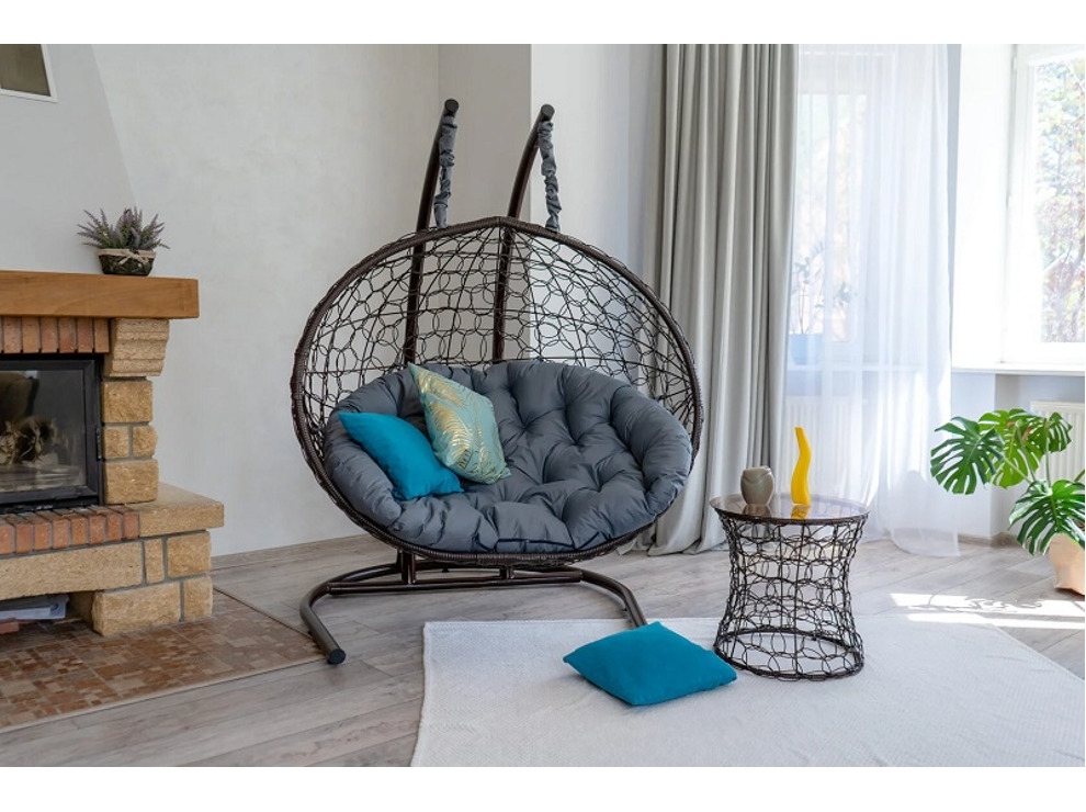 Двухместное подвесное кресло Риторика Магна (коричневое с серой подушкой)