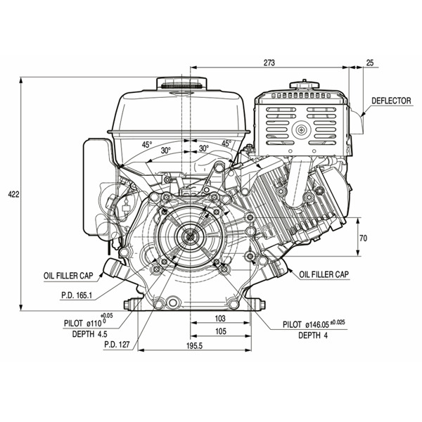 Двигатель бензиновый STARK GX270 SN (шлицевой вал 25мм,80x80) 9л.с.