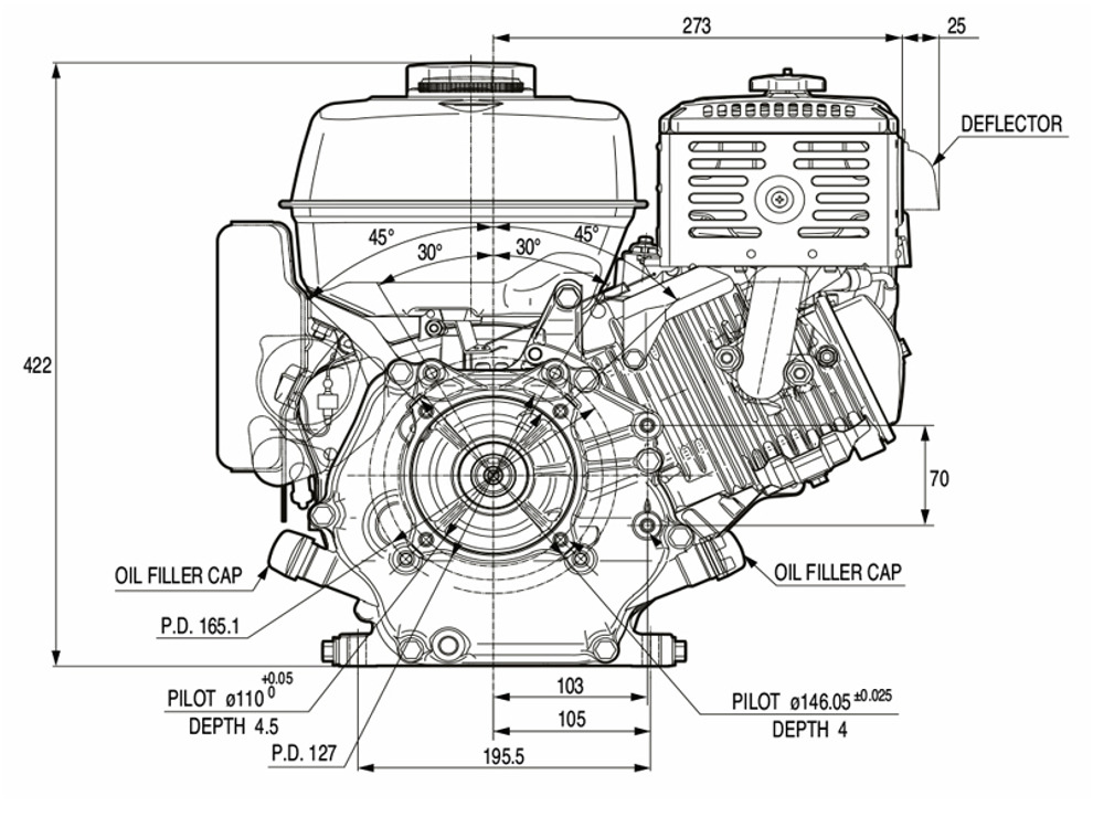 Двигатель бензиновый Lifan 177F (вал 25мм под шпонку, 90x90) 9л.с