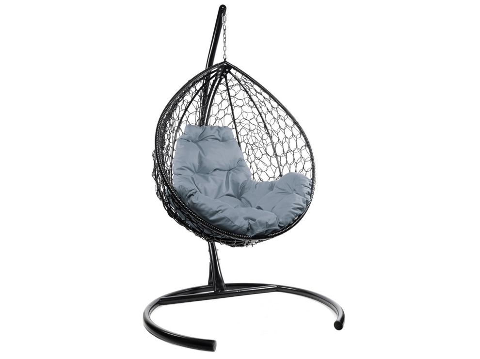 Кресло подвесное M-Group Капля (черный ротанг/ серая подушка)