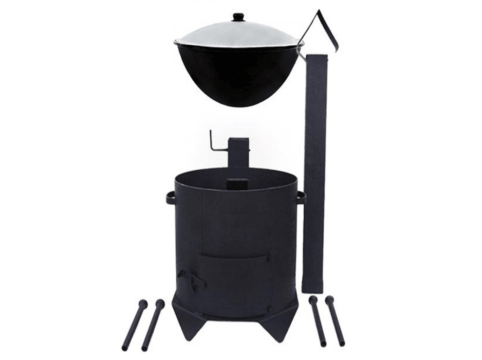 Комплект печь усиленная с дверцей и дымоходом + узбекский казан (на 22 л)