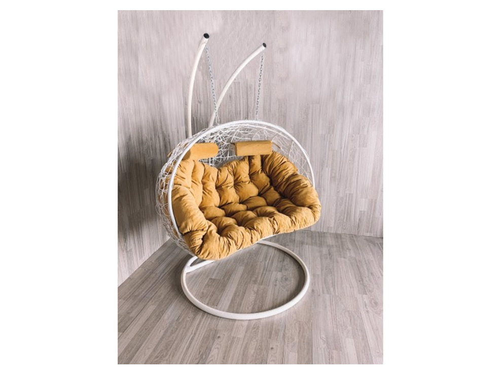 Подвесное кресло Кокон Дабл (белый/желтый)