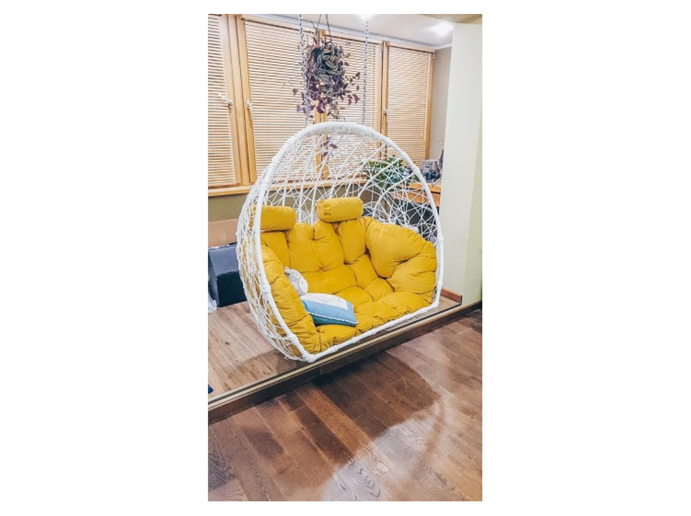 Подвесное кресло Кокон Дабл (белый/желтый)