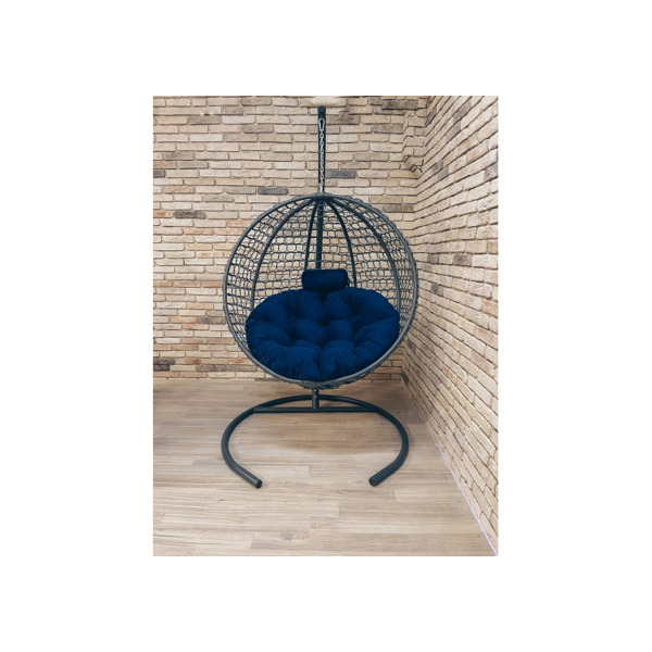 Подвесное кресло Кокон Круглое Премиум (чёрный/синий)