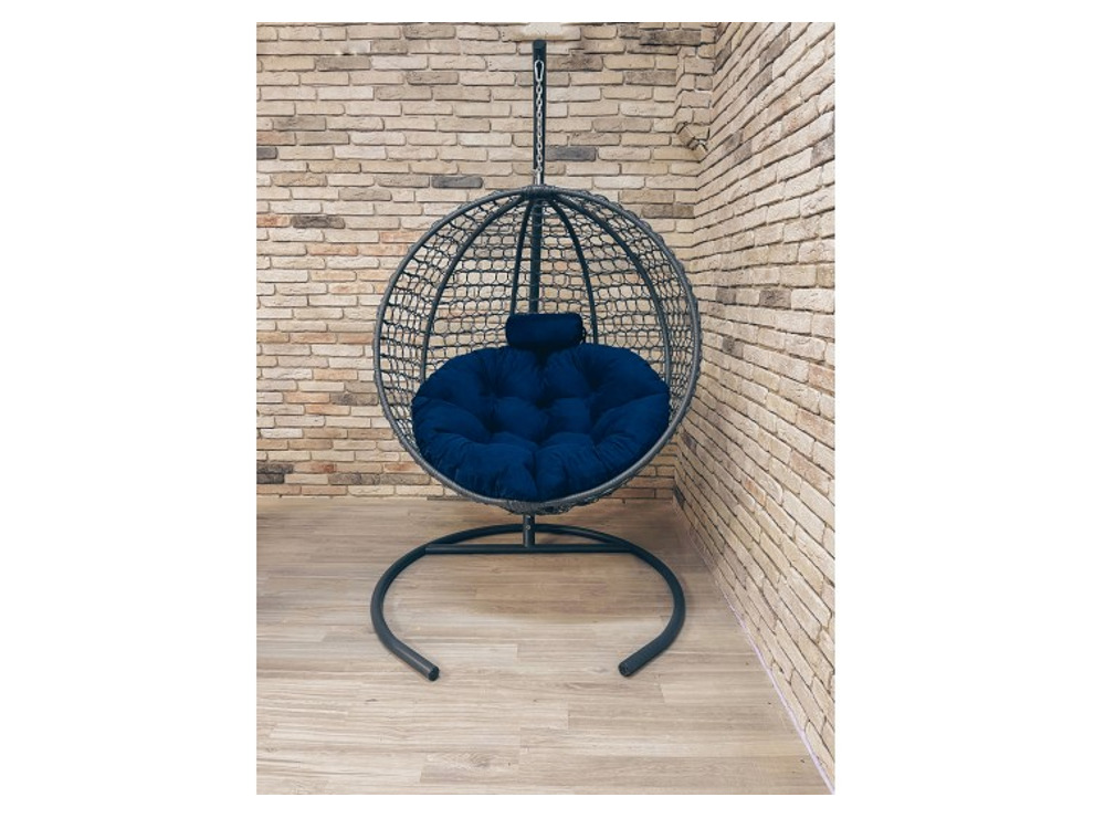 Подвесное кресло Кокон Круглое Премиум (чёрный/синий)
