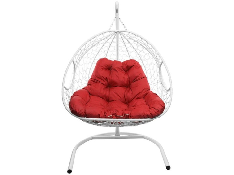 Кресло подвесное M-Group Для двоих (белый ротанг/ красная подушка)