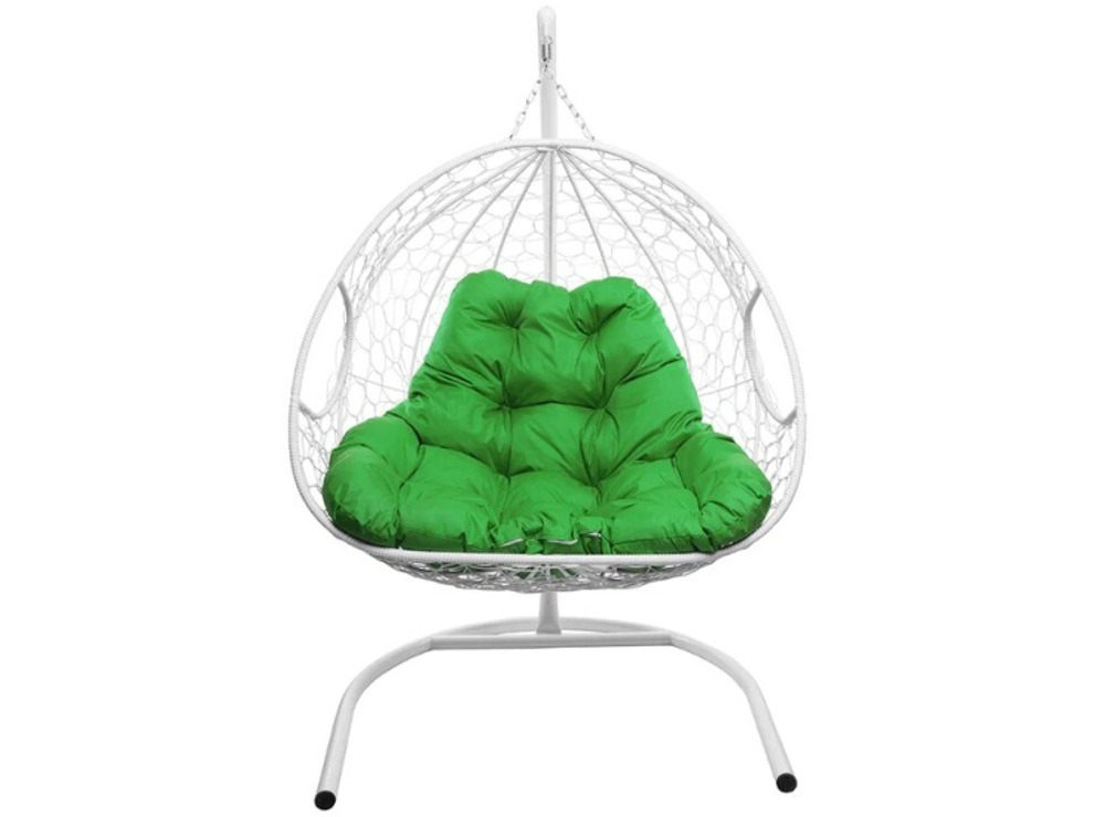 Кресло подвесное M-Group Для двоих (белый ротанг/зеленая подушка)