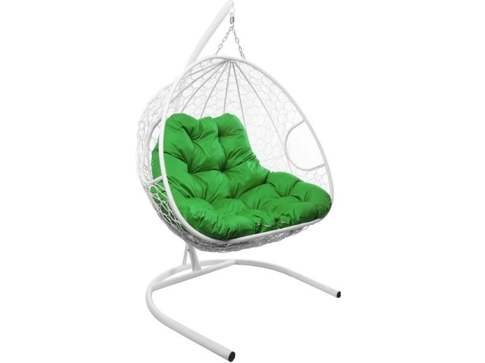Кресло подвесное M-Group Для двоих (белый ротанг/зеленая подушка)