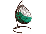 Кресло подвесное M-Group Капля (коричневый ротанг/ зеленая подушка)