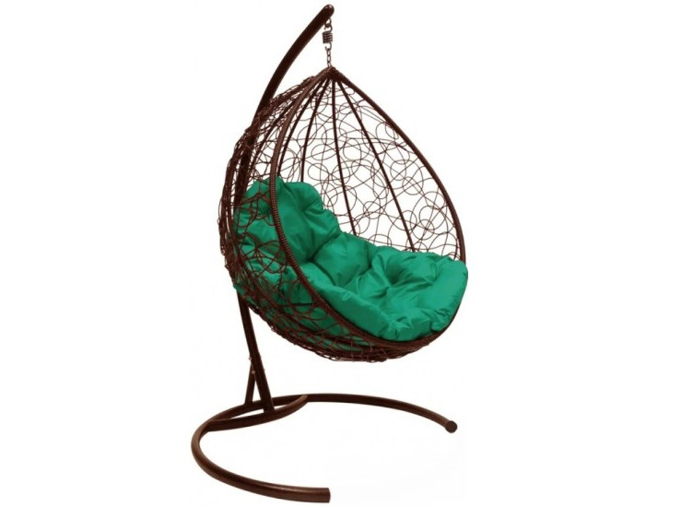 Кресло подвесное M-Group Капля (коричневый ротанг/ зеленая подушка)