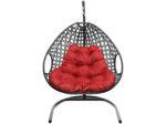Кресло подвесное M-Group Для двоих Люкс (серый ротанг/ красная подушка)