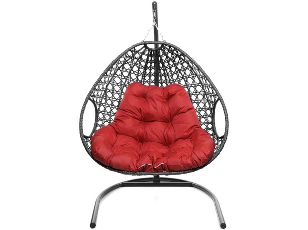 Кресло подвесное M-Group Для двоих Люкс (серый ротанг/ красная подушка)
