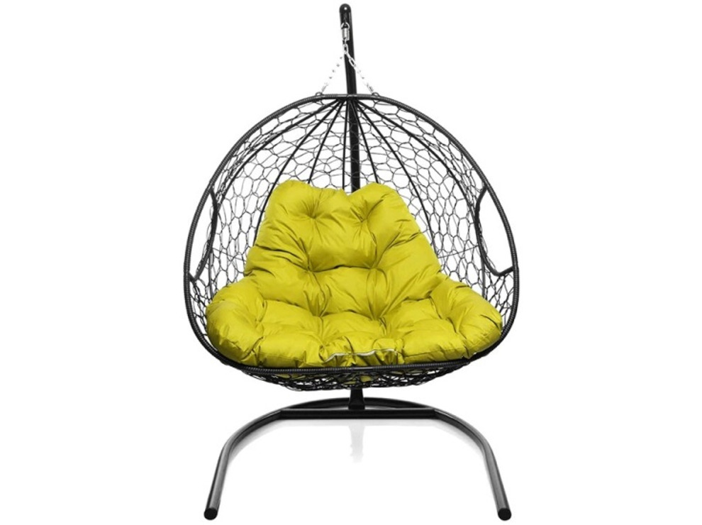 Кресло подвесное M-Group Для двоих (черный ротанг/ желтая подушка)