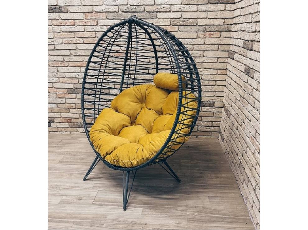 Кресло Кокон Круглое Премиум зигзаг на ножках (жёлтый)