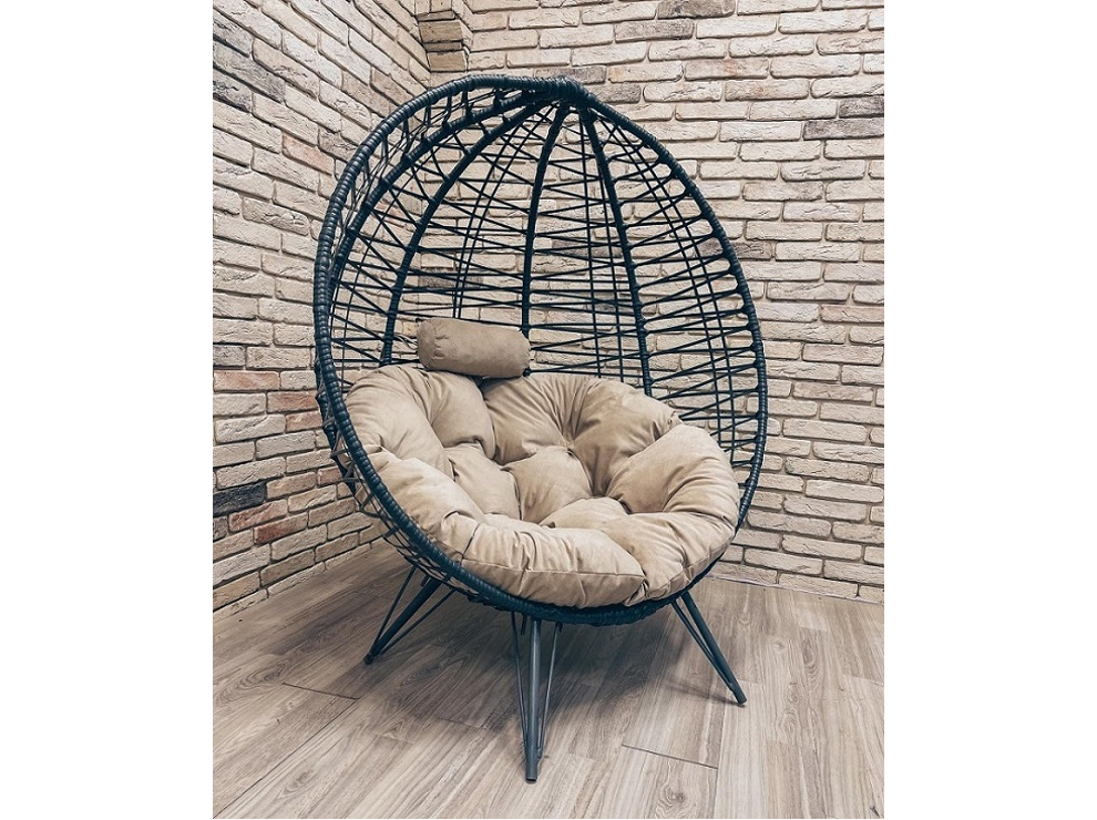 Кресло Кокон Круглое Премиум зигзаг на ножках (бежевый)