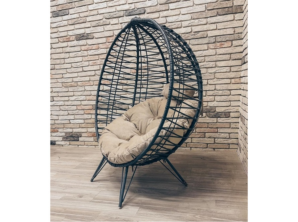 Кресло Кокон Круглое Премиум зигзаг на ножках (бежевый)