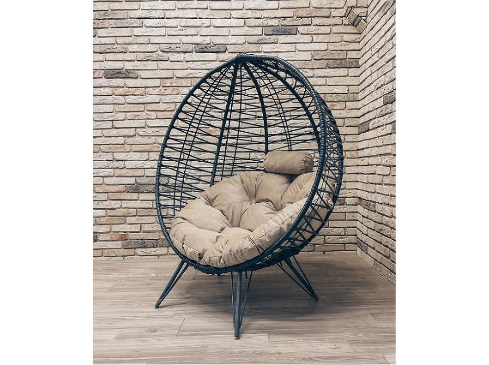 Кресло Кокон Круглое Премиум зигзаг на ножках (бежевый)