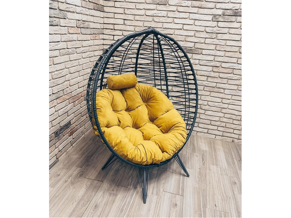 Кресло Кокон Круглое Премиум зигзаг на ножках (жёлтый)