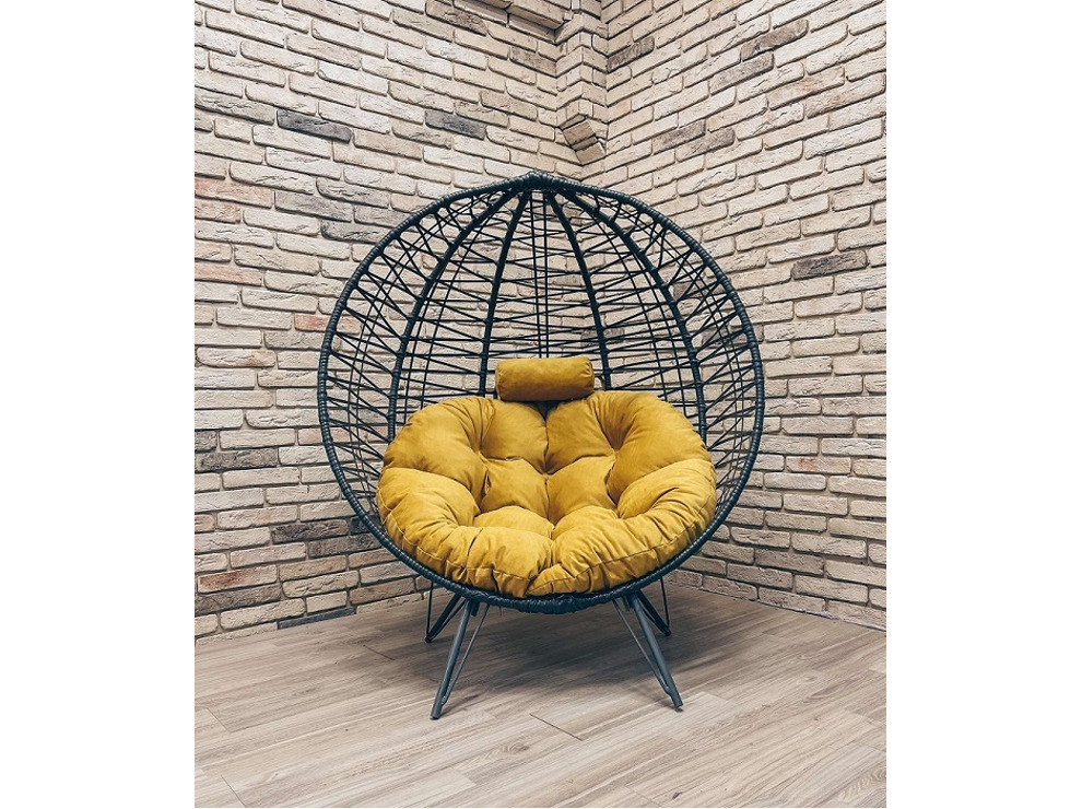 Кресло Кокон Круглое Премиум зигзаг на ножках (жёлтый)