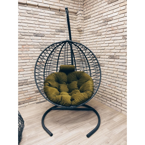 Подвесное кресло Кокон Круглое Премиум зигзаг (зелёный)