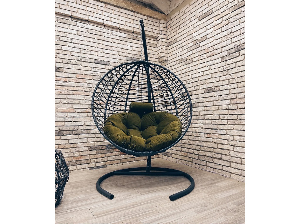 Подвесное кресло Кокон Круглое Премиум зигзаг (зелёный)
