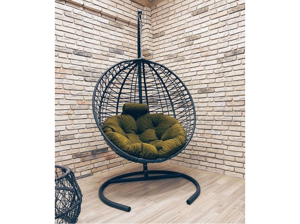 Подвесное кресло Кокон Круглое Премиум зигзаг (зелёный)