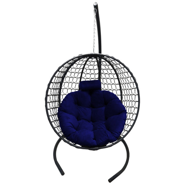 Подвесное кресло Кокон Круглое Премиум (чёрный/синий)