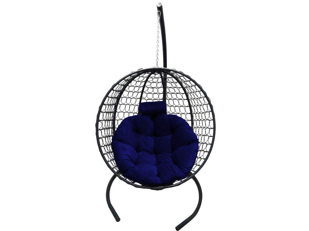 Подвесное кресло Кокон Круглое Премиум (чёрный/синий)