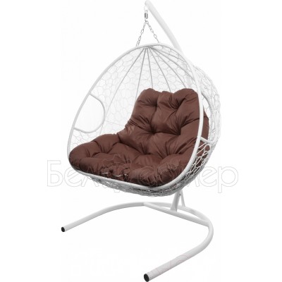 Кресло подвесное M-Group Для двоих (белый ротанг/ коричневая подушка)